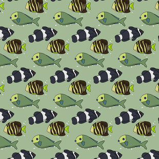多彩热带鱼无缝图案背景