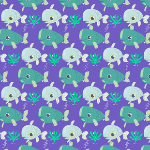 紫色背景可爱鱼图案