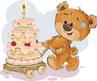 小熊推蛋糕庆祝生日