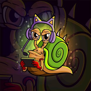 科技风猫咪与蜗牛创意插画