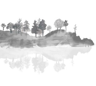 水墨风山林倒影景观图