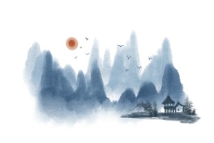 水墨山水间的静谧村落