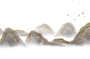 水墨山峦飞鸟入画境