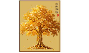 金色发财树装饰画 高清 矢量图