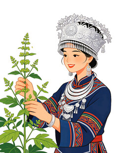 苗族女子采摘中药