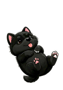 可爱黑狗躺姿萌态露肚皮插画