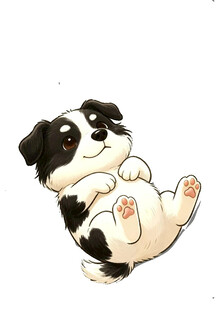 趴着的可爱黑白小奶狗露肚皮插画