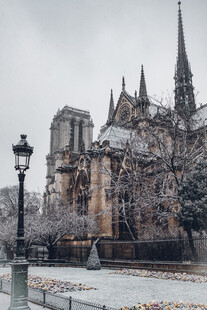 雪后巴黎圣母院景观