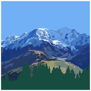 壮丽雪山与葱郁山林景观