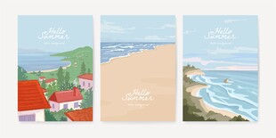 海边风景三联画