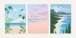 海边风景三联画