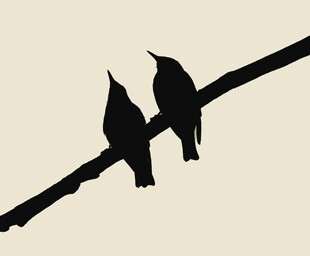 双鸟栖枝剪影图