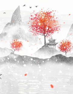水墨秋景山林间诗意画卷