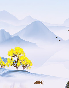雪中山间黄叶树