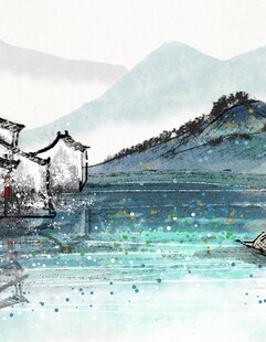 水墨江南水乡风景图