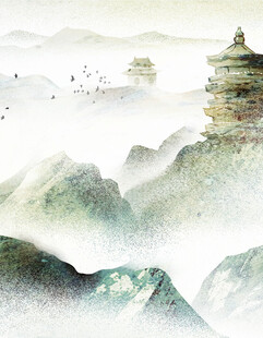 水墨山水间的古韵楼阁