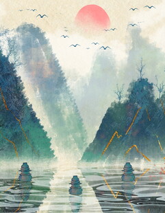 山水间的落日诗意画卷