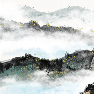 水墨山水云海朦胧美景