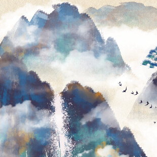 水墨山水间云雾绕奇峰