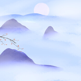 月夜山峦枝头绽花