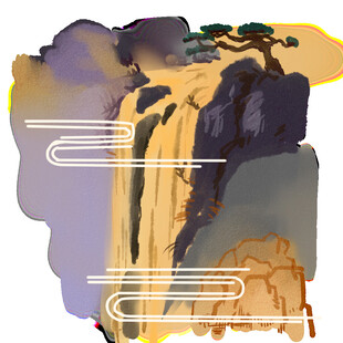 水墨风山水瀑布插画