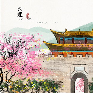 春日古风建筑与烂漫繁花