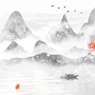 水墨山水间的孤舟诗意景