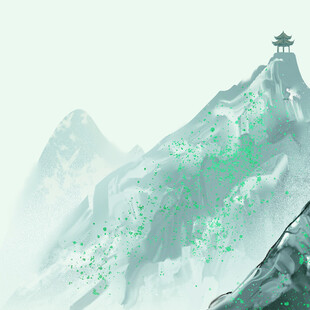 水墨青山间的孤亭