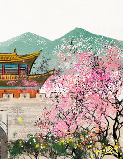 春日古景繁花映古建