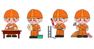 卡通手绘工人工作劳动插画