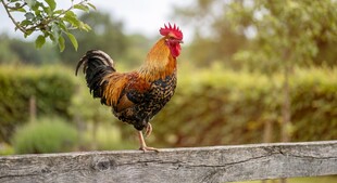 木栏上的五彩公鸡