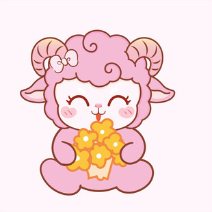 粉色小羊捧金饰