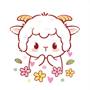 可爱小羊置身缤纷花草间