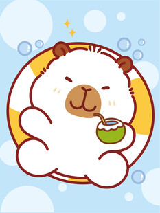卡皮巴拉可爱惬意享用饮品