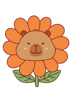 卡皮巴拉花朵插画
