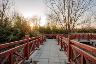 夕阳下的红桥步道风景