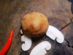 新鲜蘑菇与辣椒等食材
