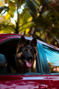 车内探出头的欢乐德国牧羊犬