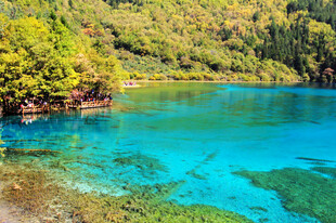 梦幻蓝湖山林环绕美景