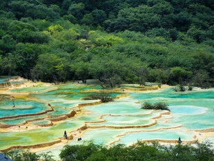 五彩斑斓的自然钙化池景观