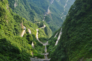 山间蜿蜒公路穿行于绿意中