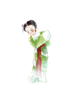 Q版古典绿衣汉服少女形象