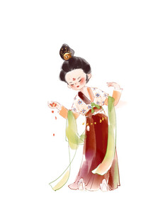 Q版古典汉服女子优雅持花