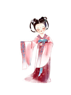 Q版水彩古风汉服少女翩翩起舞