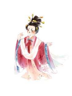 唐朝仕女图Q版水彩手绘