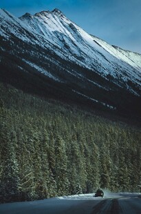 雪山下的森林湖泊美景