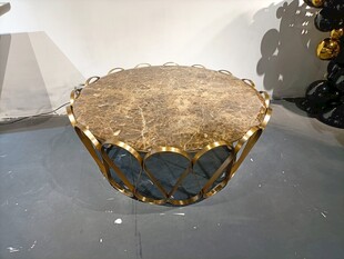 华丽复古金色花纹圆形咖啡桌