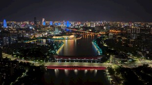 宁波姚江大闸宁波大剧院夜景航拍