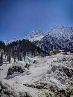 冬日雪山下的静谧景致
