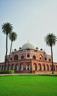 印度红堡建筑与棕榈树景观